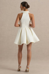 Kyla | White Plunge-Neck Mini Dress